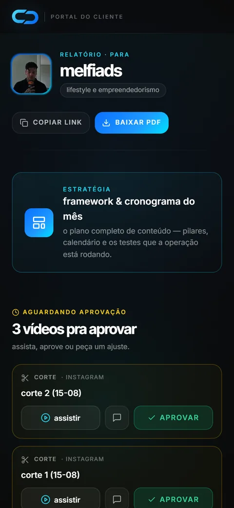 a tela de aprovação de cortes no celular