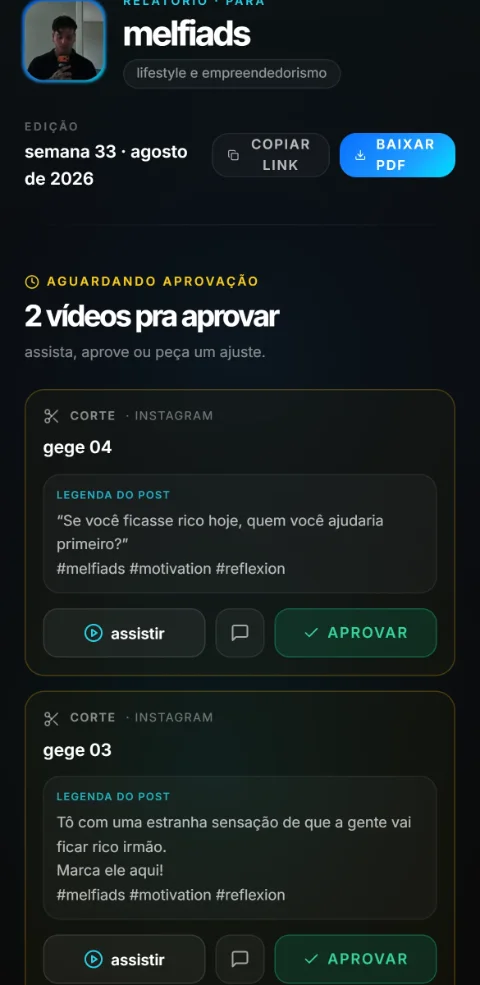 O mesmo portal no celular: aprova o corte de onde estiver